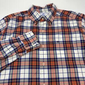 Southern Tide Large Orange Blue Plaid Classic Fit Long Sleeve Button Down Shirt‎